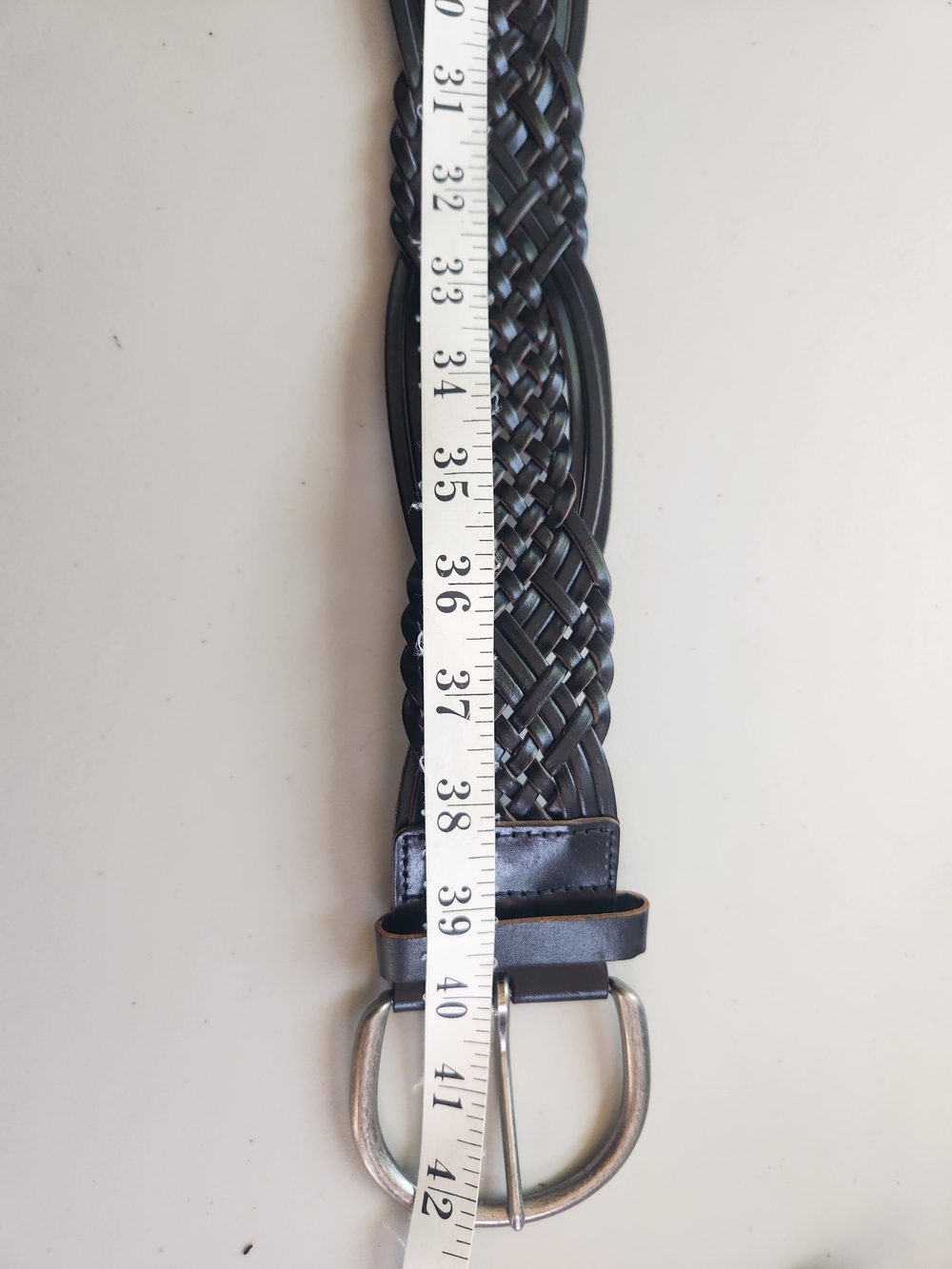 Woven Black Leather Belt with Silver Buckle - Picture 3 of 6